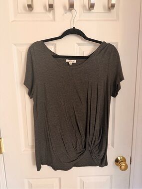 nine britton Dark Gray Twist-Front Dolman Tee